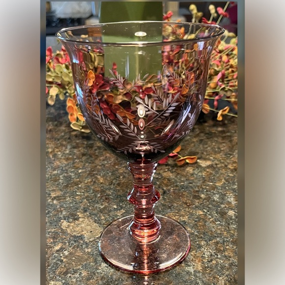 Vintage-Set of Three Purple Wheat Etched Wine/Water Goblets. - Picture 2 of 5